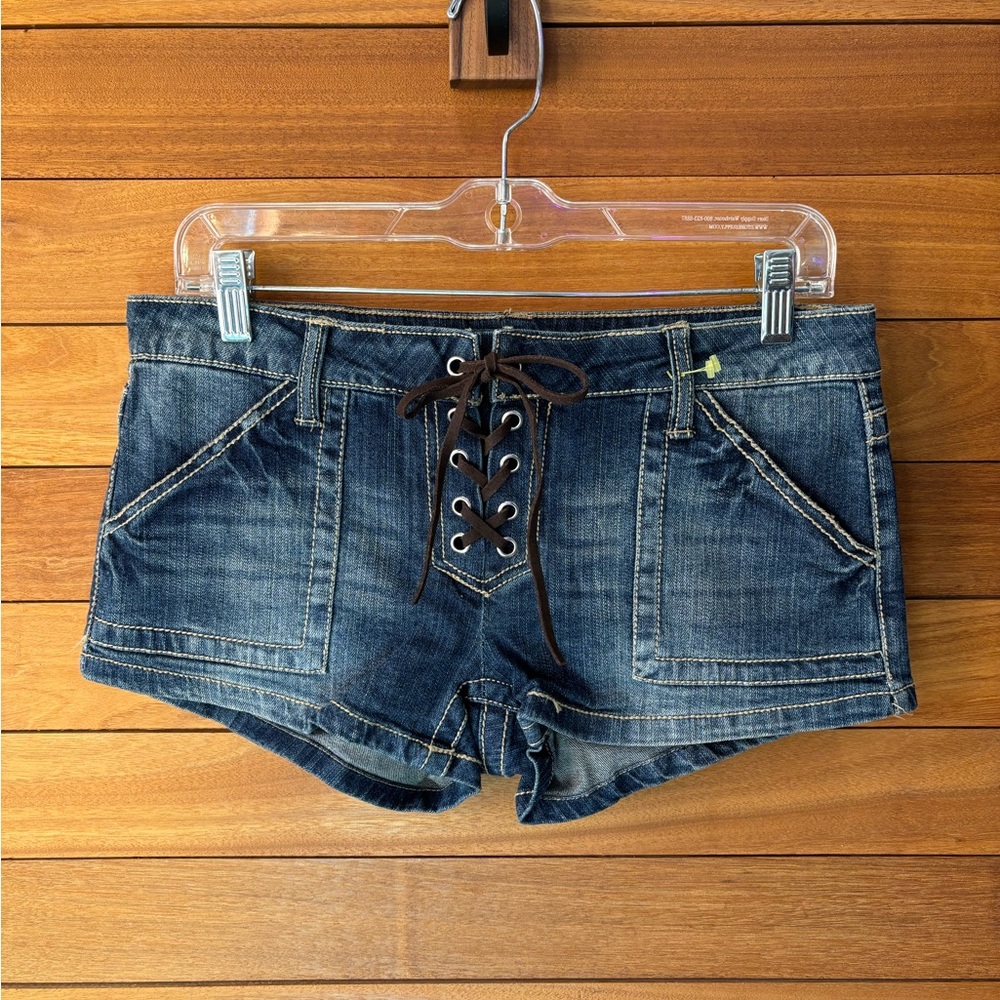 Lace up denim shorts